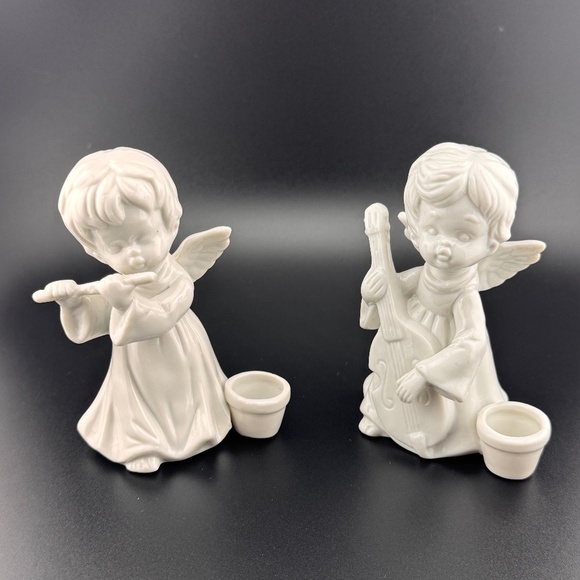 Set Of 2 Vintage Kurt S. Adler Angel Candle Holders Violin Flute - Picture 1 of 6